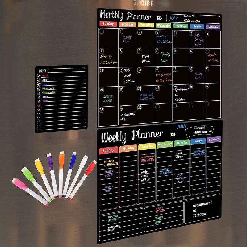 Magnetic Monthly, Weekly and Daily Planner Board Set With Markers