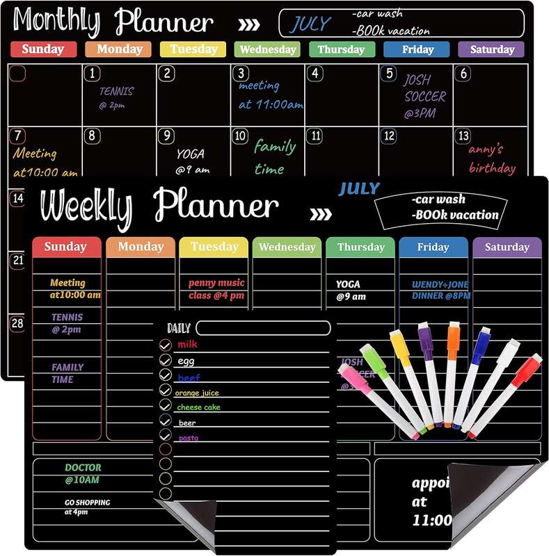 Magnetic Monthly, Weekly and Daily Planner Board Set With Markers