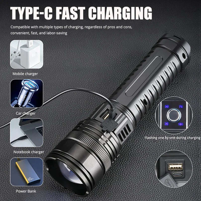 Waterproof High Intensity Flashlight w Built in Powerbank