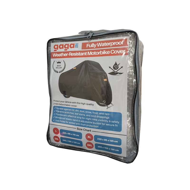 gagaFAST Black Shield Motorcycle Cover For 125CC-150CC Motorcycles with Topbox - Size 2XL