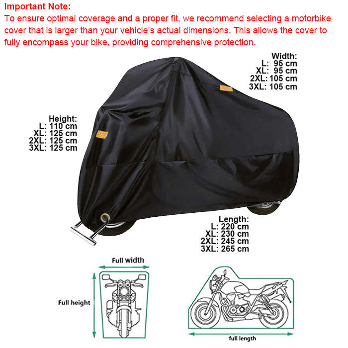 gagaFAST Black Shield Motorcycle Cover For 125CC-150CC Motorcycles with Topbox - Size 2XL