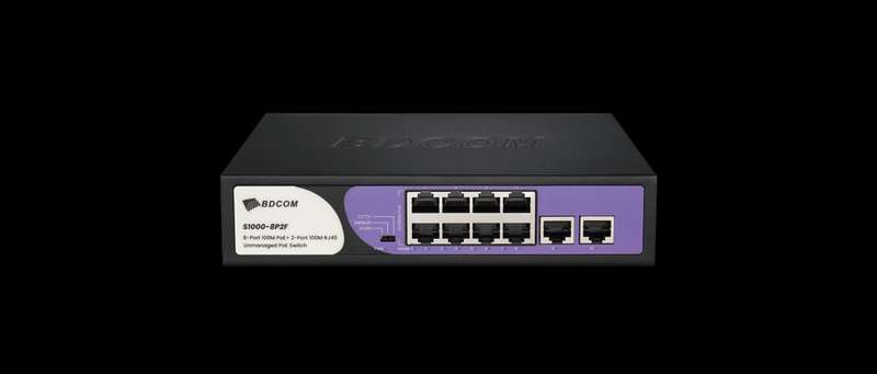 BDCOM 8-Port 100M Unmanaged PoE Switch (8-Port PoE + 2-Port 100M RJ45) 90W PoE Budget