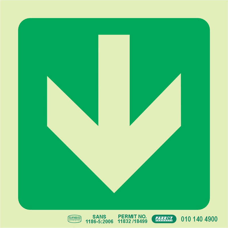 PHOTOLUMINESCENT 190MM SAFETY SIGN -E23-ARROW DOWN