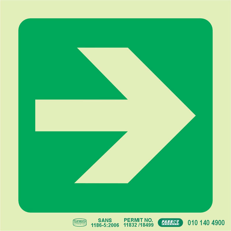 PHOTOLUMINESCENT 190MM SAFETY SIGN -E21-ARROW RIGHT