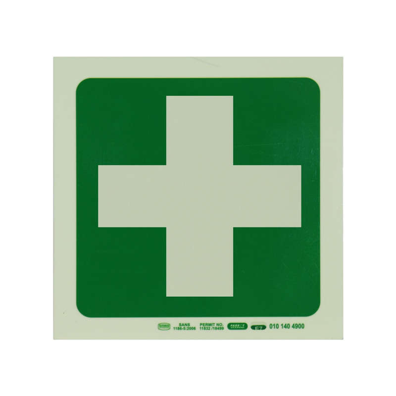 PHOTOLUMINESCENT 190MM SAFETY SIGN -E7-GREEN CROSS