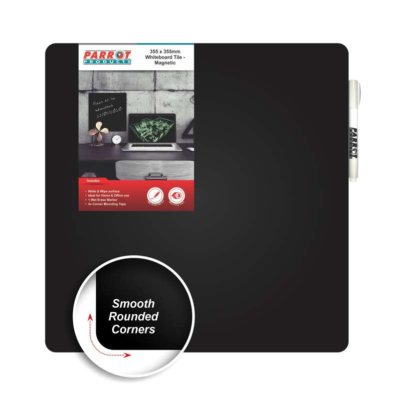 WHITEBOARD TILE MAGNETIC 355x355mm BLACK