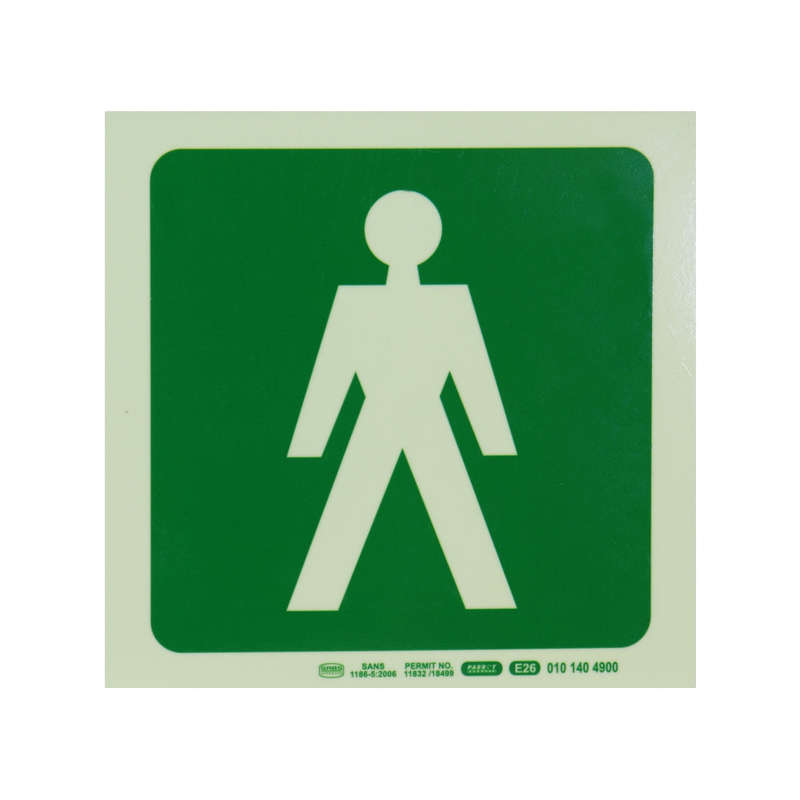 PHOTOLUMINESCENT 190MM SAFETY SIGN -E26-MALE SYMBOL