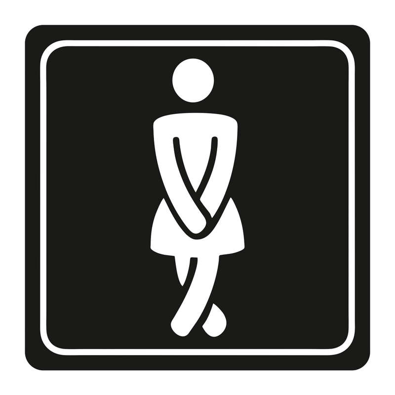 SIGN SYMBOLIC 150*150mm WHITE PRINTED LADIES TOILET SIGN ON BLACK ACP