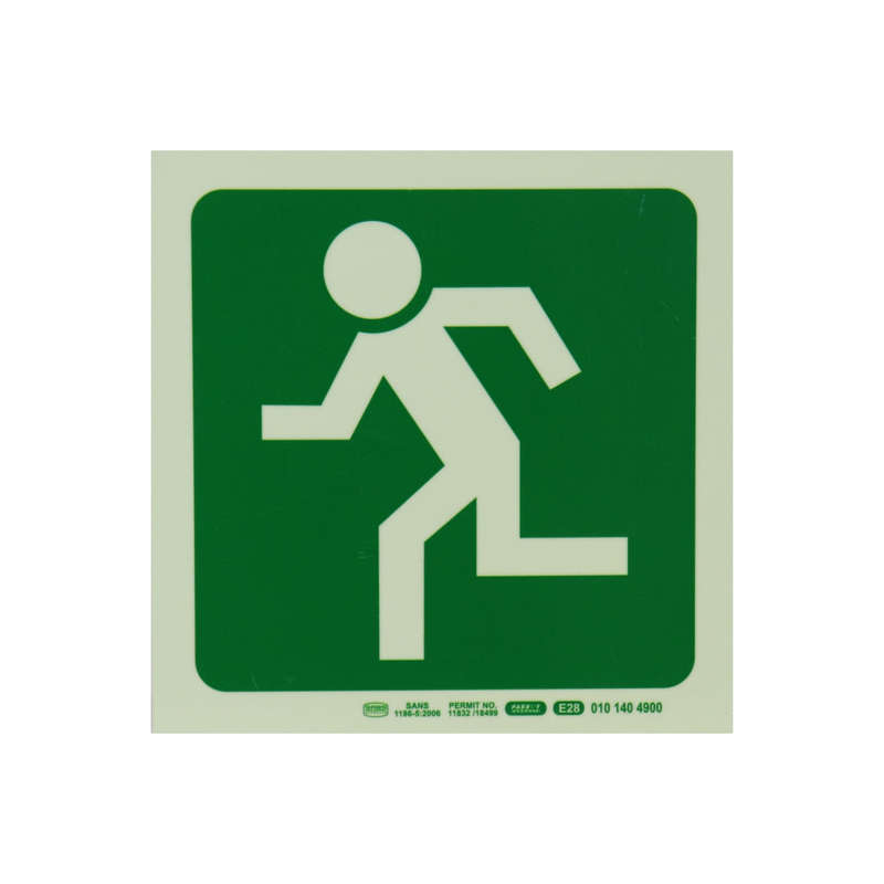 PHOTOLUMINESCENT 190MM SAFETY SIGN -E28-RUNNING MAN FACING LEFT