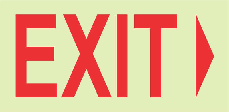 PHOTOLUMINESCENT 190MM SAFETY SIGN -E5-ARROW LEFT+EXIT