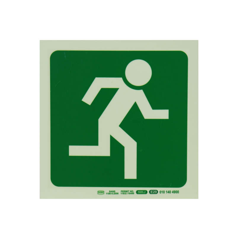 PHOTOLUMINESCENT 190MM SAFETY SIGN -E29-RUNNING MAN FACING RIGHT
