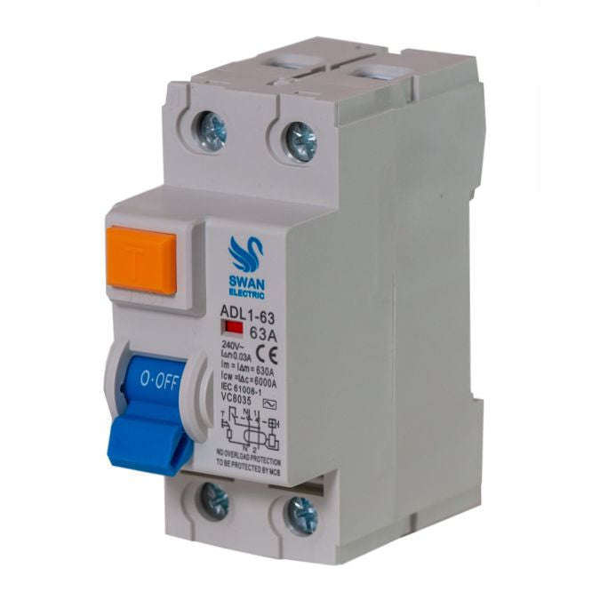 Earth leakage isolator 2p rccd 63a 30ma el-adl1-63-6263