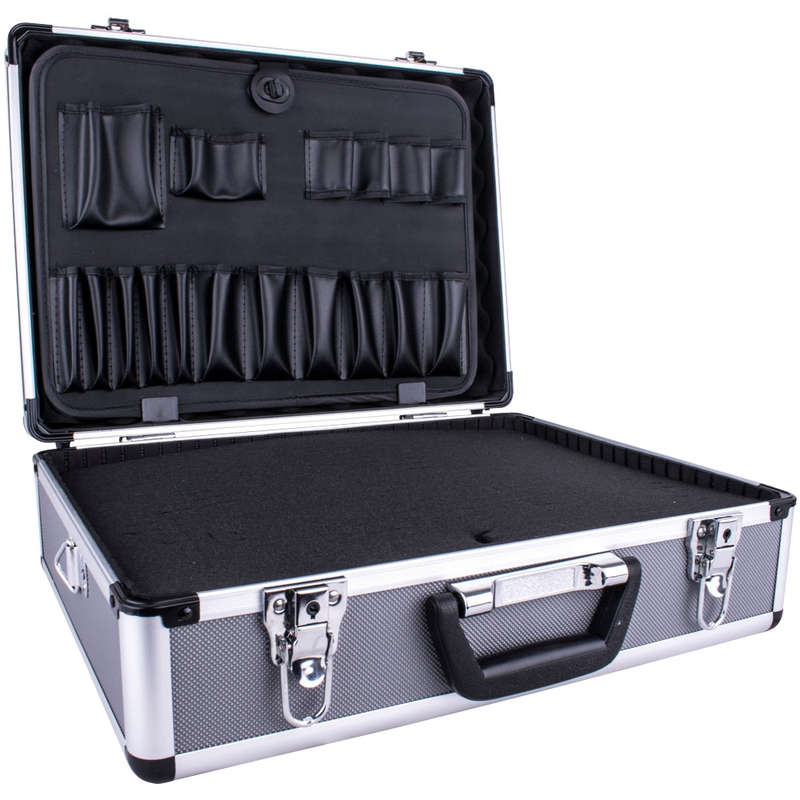 Aluminium case 45.5 x 33 x 15.2 with 5 x dividers and foam inserts