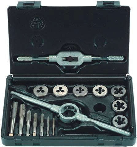 Tap & die set 16 piece m3 - m12 hss with die holder & tap wrench