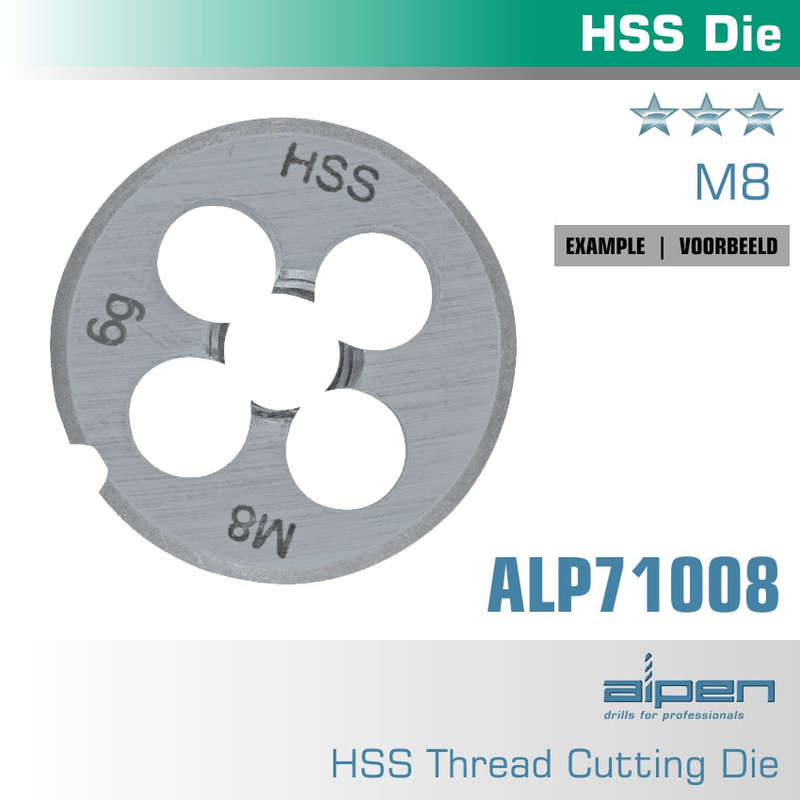 Die 8mm round 25x9mm in pouch hss 1.25mm pitch