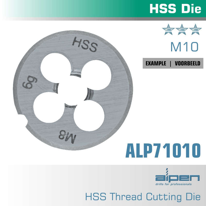 Die 10mm round 25x9mm in pouch hss 1.5mm pitch