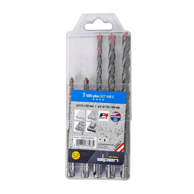 Alpen f4 sds drill bit set 5 piece 5 6 x 110mm  6 8 10 mm x 160mm in p