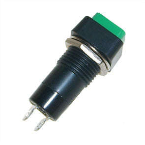 Sqr push button switch n.o spst 3a 125v 15x15mm m12 hole b160b-green