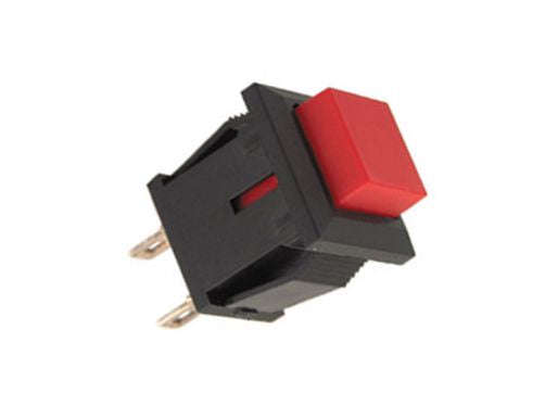 Push button sq n.o. spst 1a red p/fit lug 12x13mm f=14 b169a-rd