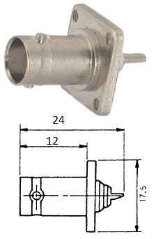 Bnc socket panel mount solder sq 4 hole 210736