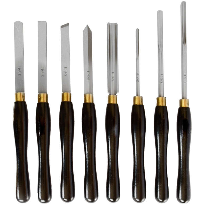 Chisel set wood turning hss 8 piece wooden case