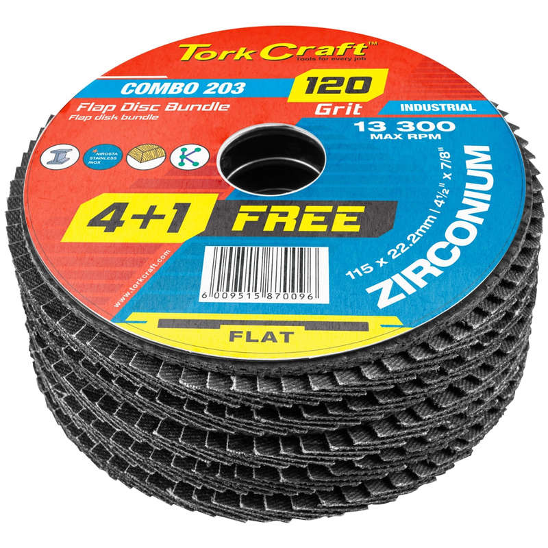 Flap disc zirconium 115mm 120 grit flat 4+1 free