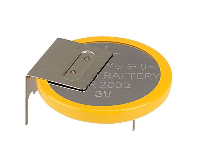 Tagged lithium battery 3v 225ma pcb=20mm += 2 pin -=1 pin cr-2032 tagged