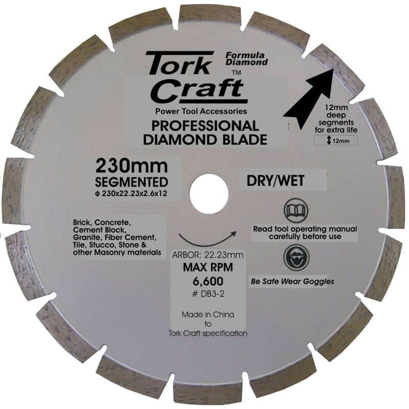 Diamond blade segmented 230mm for concrete 12mm deep segments