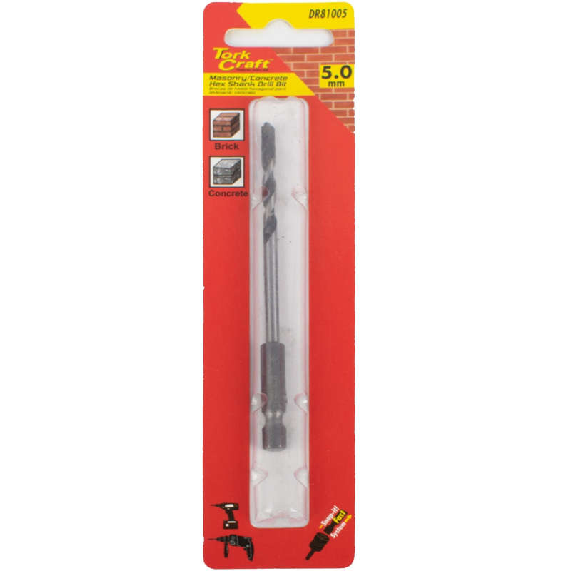 Drill bit masonry/concrete 5.0mm hex shank 1/card