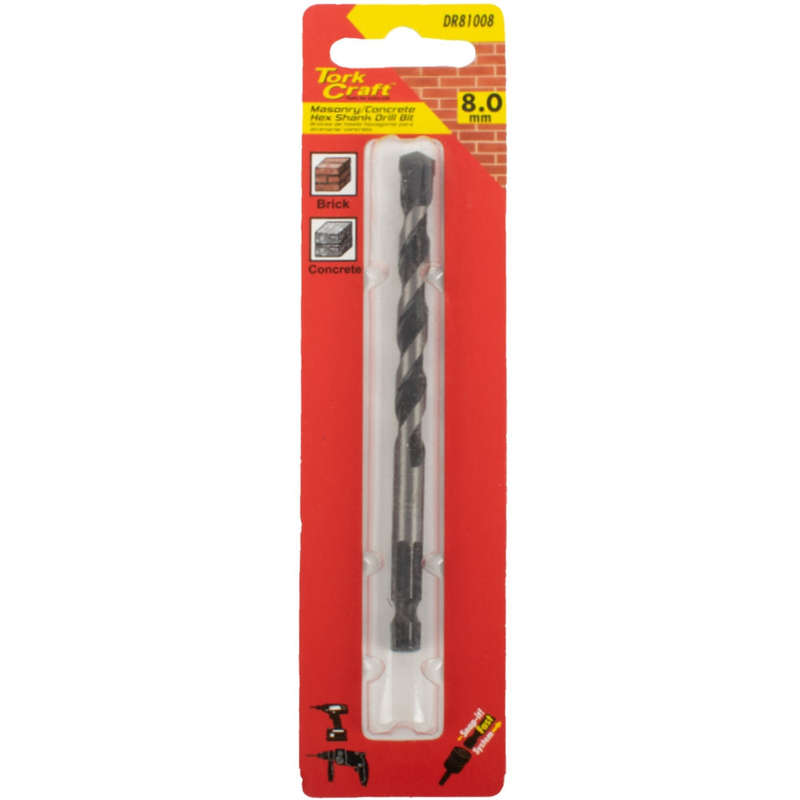 Drill bit masonry/concrete 8.0mm hex shank 1/card