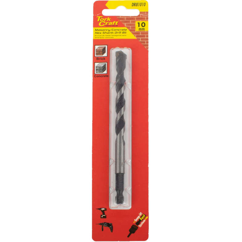 Drill bit masonry/concrete 10.0mm hex shank 1/card