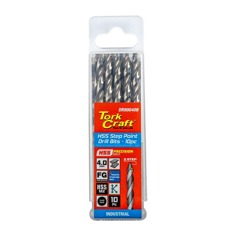 Precision-max step point 4.0mm  hss dril 10 pack
