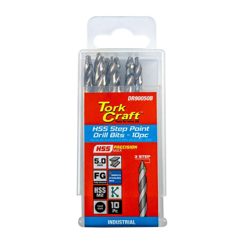 Precision-max step point 5.0mm hss drill 10 pack