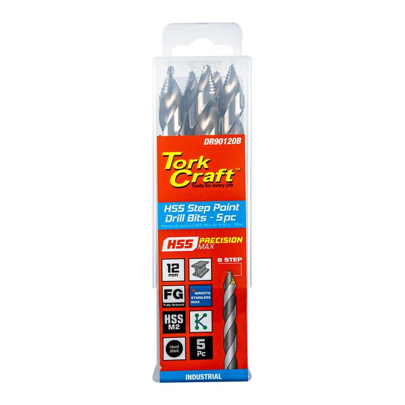 Precision-max step point 12.0mm hss dril 5 pack