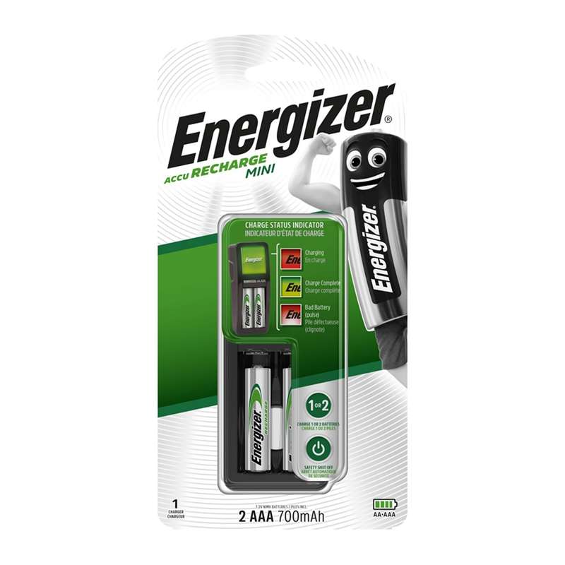 Energizer mini charger with status indicator (aa & aaa) +2 aaa batteri