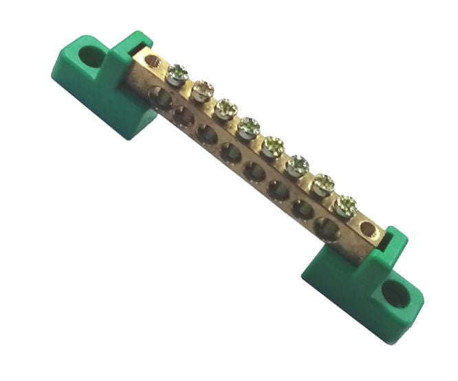 Earth brass bar terminal uninsulated 8-POLE green EB-BC-2-8X12-8+2