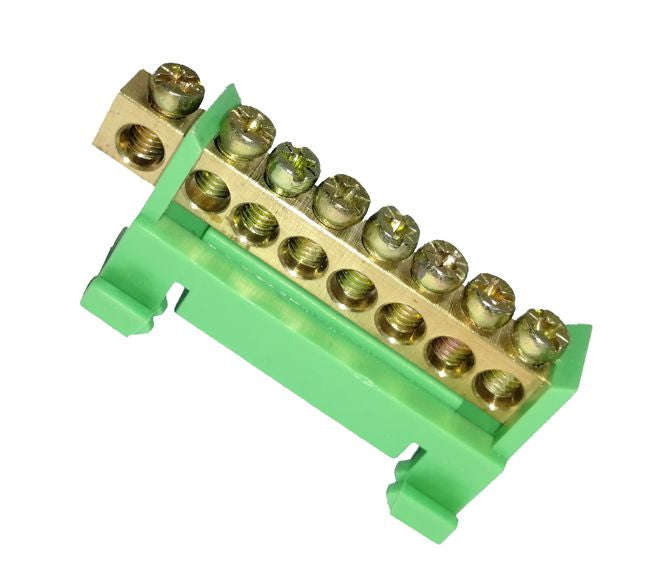 Neutral bar terminal 8-pole green din rail mount eb-ks008-gr