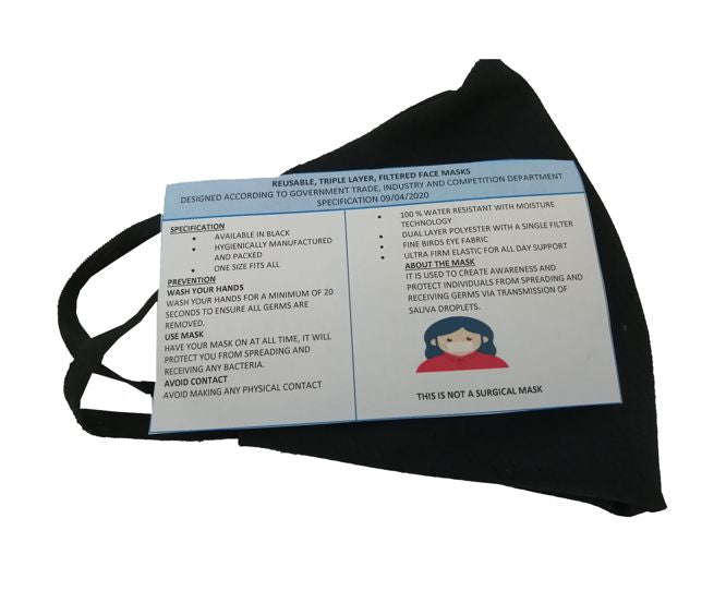 Black face mask reusable non-surgical type tba