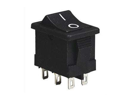 Rocker switch mini dpdt 6a black p/fit 13x19mm kcd1-202