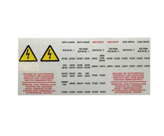 Distribution board self adhesive label 218x95mm la-db-label