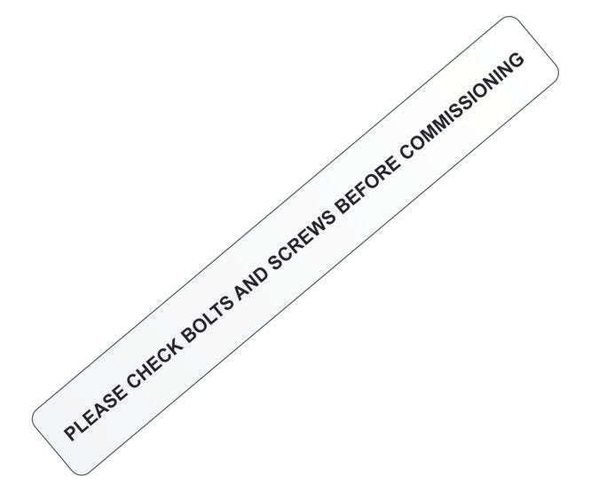 Label "check bolt and screws 156 x 20mm LBL-CHK-BOLT-1