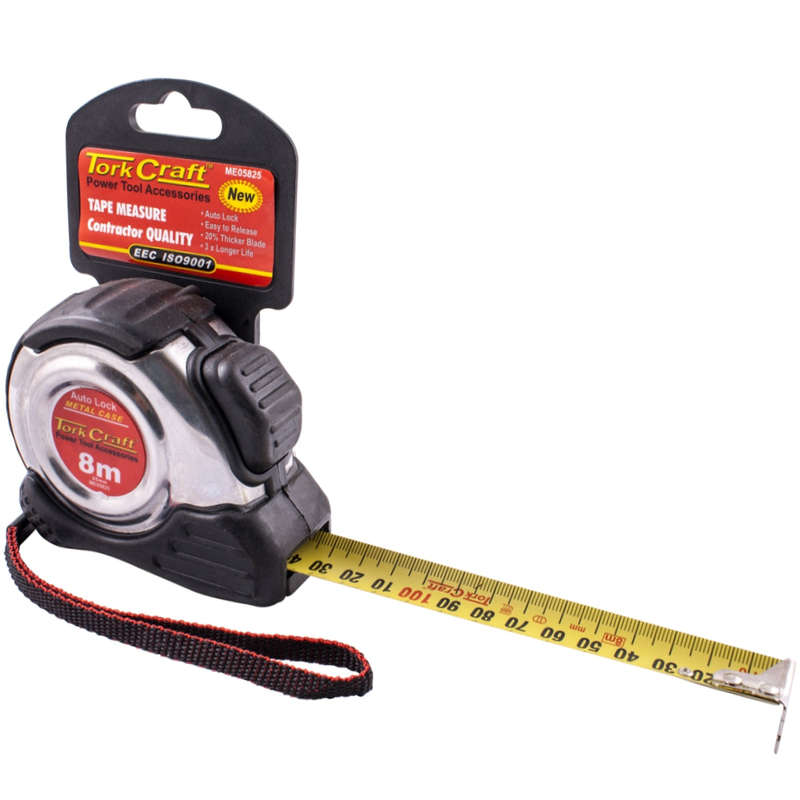 Measuring tape self lock 8m x 25mm s/s & rubber casing matt finish