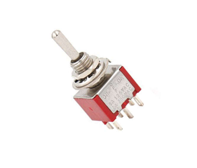 Mini toggle switch dpdt (on)-off-(on) sol-red mts-223-a1-r