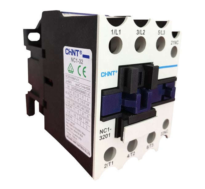 Ac contactor 32a 240vac coil 3pole & 1x aux n.c. 15kw nc1-3201-m