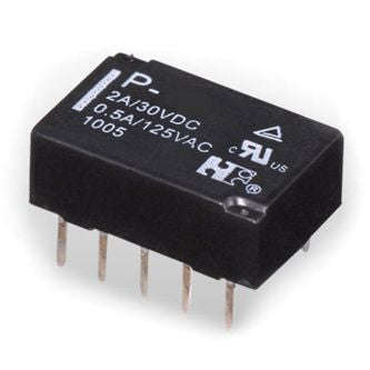 Relay dpdt 2a 5vdc rect 14.3x7.62 10p/pcb p-5