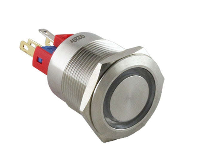 22mm push button switch lat iillum metal 250vac 5a green pb-steel-ill-lat-g