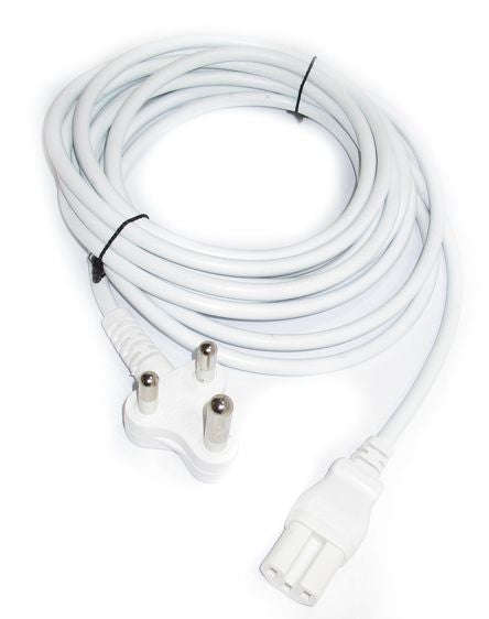 C15 iec socket- sa plugtop - white 5m long ac-mae6ahic13we5