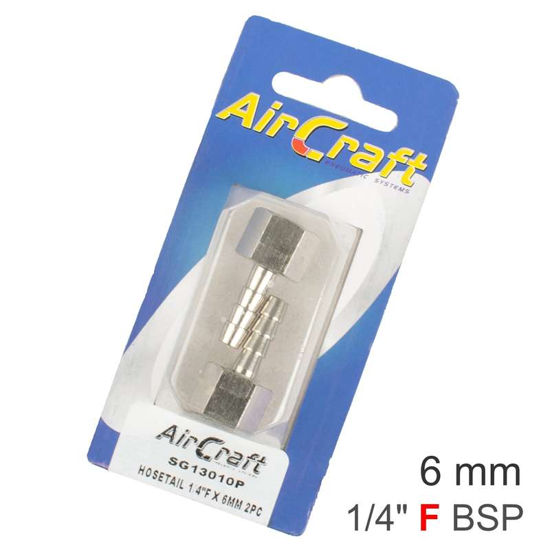 Hosetail 1/4'f x 6mm 2pc pack