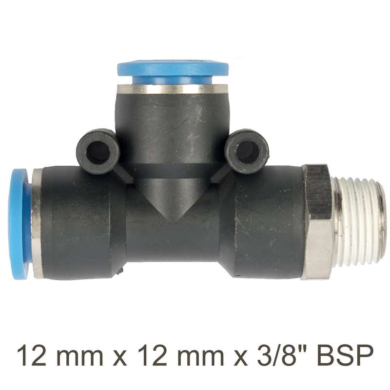 PU HOSE FITTING TEE 12MM X 12MM X 3/8'M