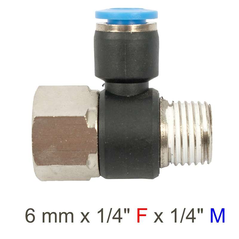 Pu hose fitting tee 6mm x 1/4'f x 1/4'm